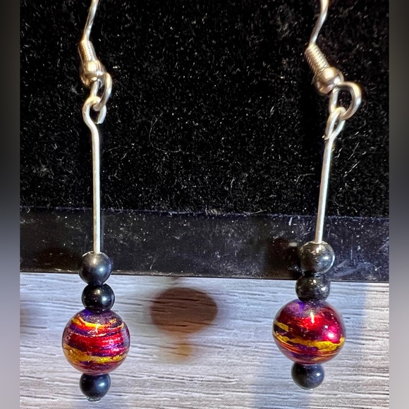 Assorted Lot of 5 Pairs Handmade Iridescent Bead Dangle Hook Earrings - Picture 5 of 11